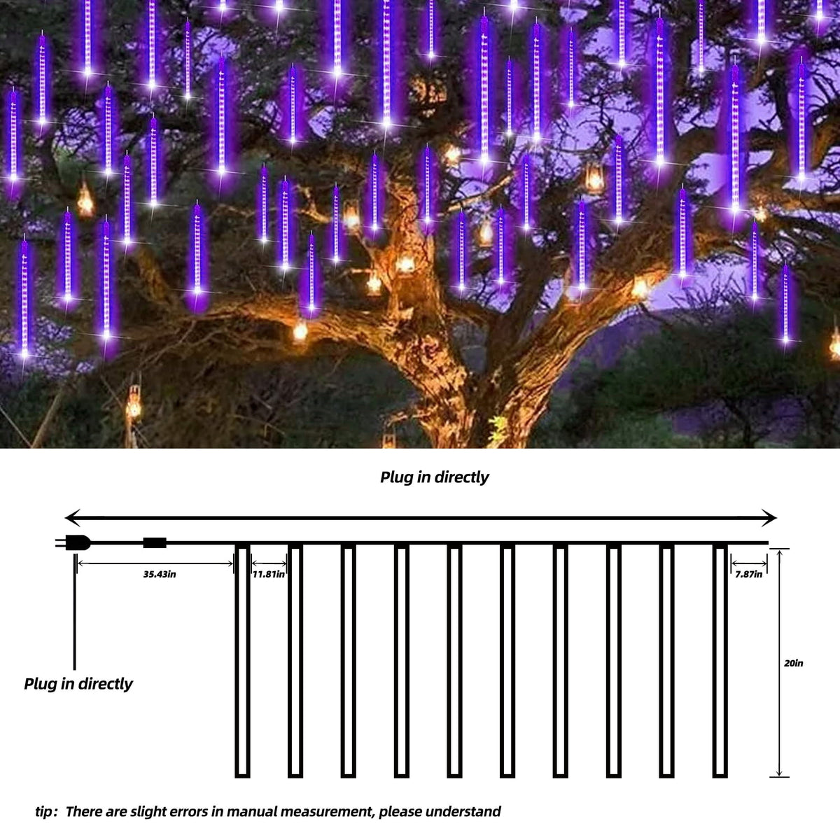 DAYBETTER Multi-Color Meteor Shower Lights Outdoor, Christmas&nbsp;Sting Lights 20in 10 Tube Waterproof Connectable Falling Rain Lights for Garden&nbsp;Yard&nbsp;Halloween Christmas Decoration