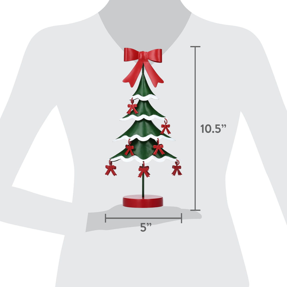 Small Metal Christmas Tree with Bows Decoration, Red/Green/White, 10.5", by Holiday Time
