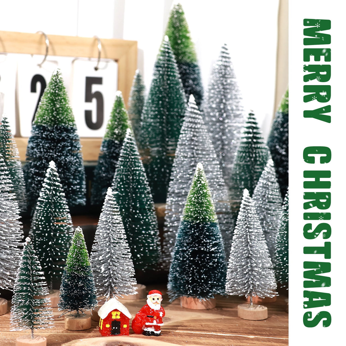 Ayieyill 30PCS Artificial Mini Christmas Trees, Mini Pine Tree Sisal Trees with Wood Base Bottle Brush Trees for Christmas Table Top Decor Winter Crafts Ornaments