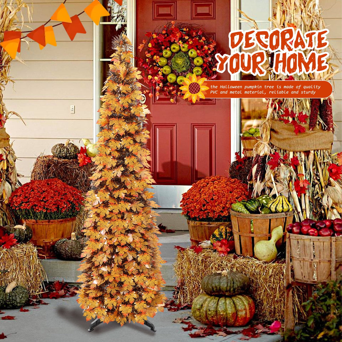 Ayieyill 5ft Halloween Tree Prelit, Pencil Pop up Tree with Light Halloween Decoration | Indoor | Black