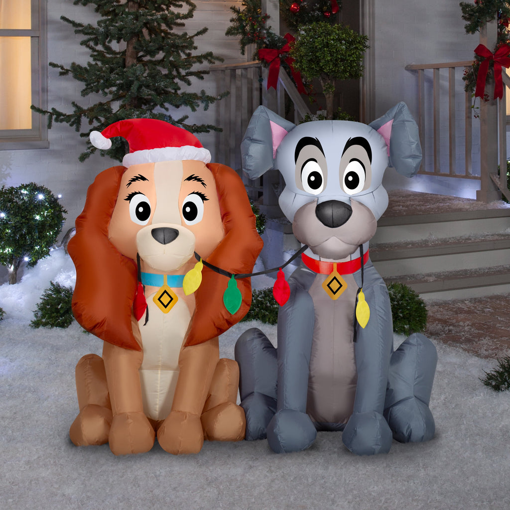 Gemmy Airblown Disney Lady and the Tramp Scene Christmas Inflatable, 4-Ft, LED Yard Decor
