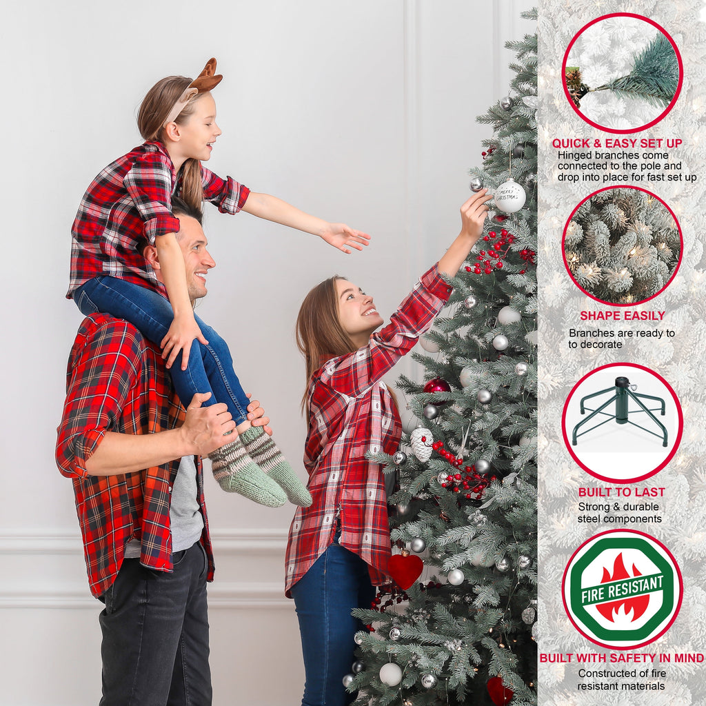 7 1/2 ft. Pre-lit Aspen Green Fir Flocked Artificial Christmas Tree 700 UL listed Clear Lights