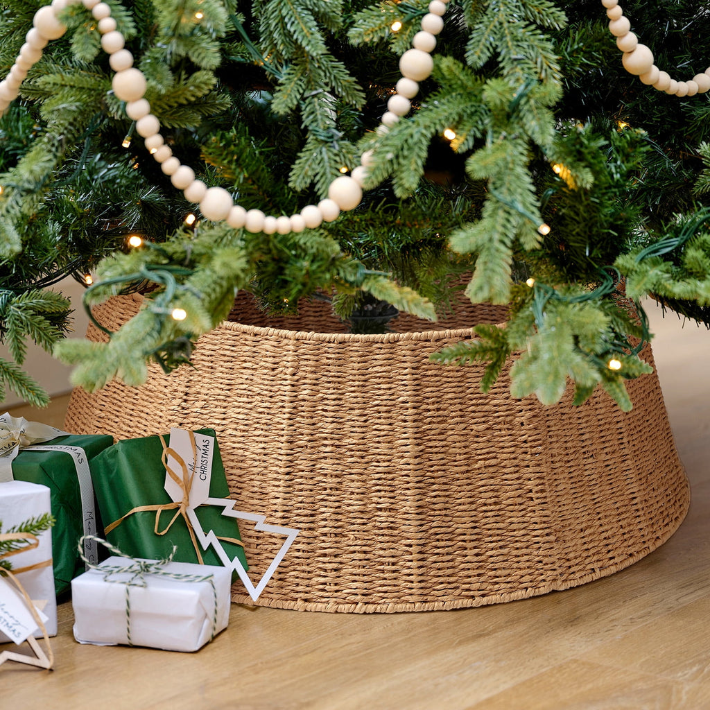 Ayieyill 26 inch Christmas Tree Collar, Christmas Tree Skirt Cover for Christmas Tree Decorations | Rattan (Natural)