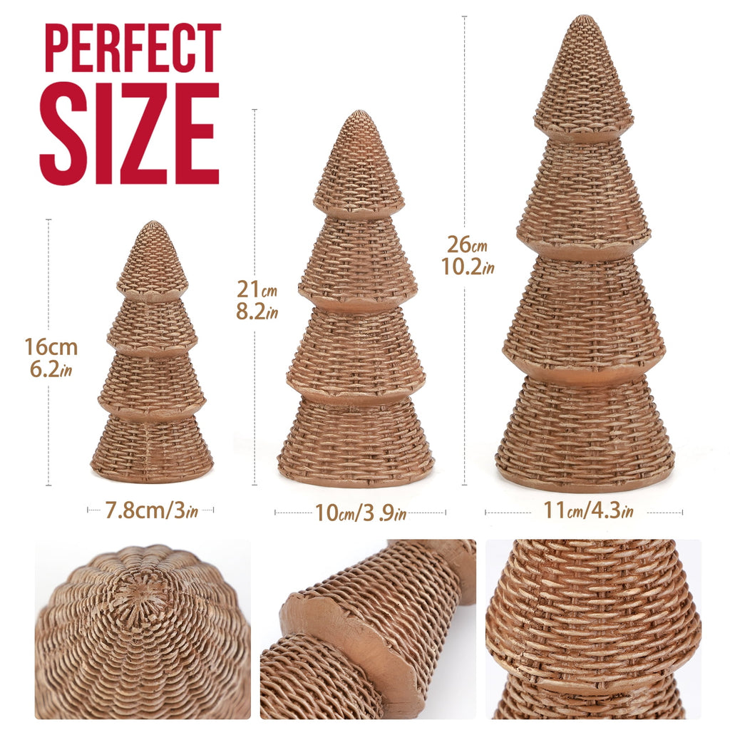 Ayieyill 3pcs Tabletop Christmas Tree Velvet Woven Resin Christmas Trees for Christmas Decor Indoor, Christmas Table Decor, Green