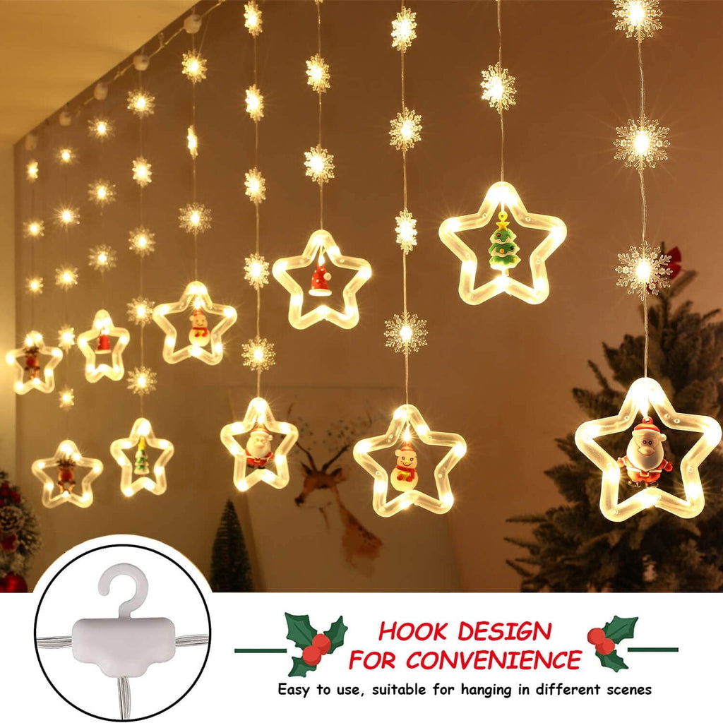 WILLED Christmas String Lights, 120 LED Window Curtain Lights with Christmas Ornaments, 9.8ft USB Powered Warm White Waterproof Fairy Lights Indoor Outdoor for Xmas Tree Patio Garden Party Home Decor