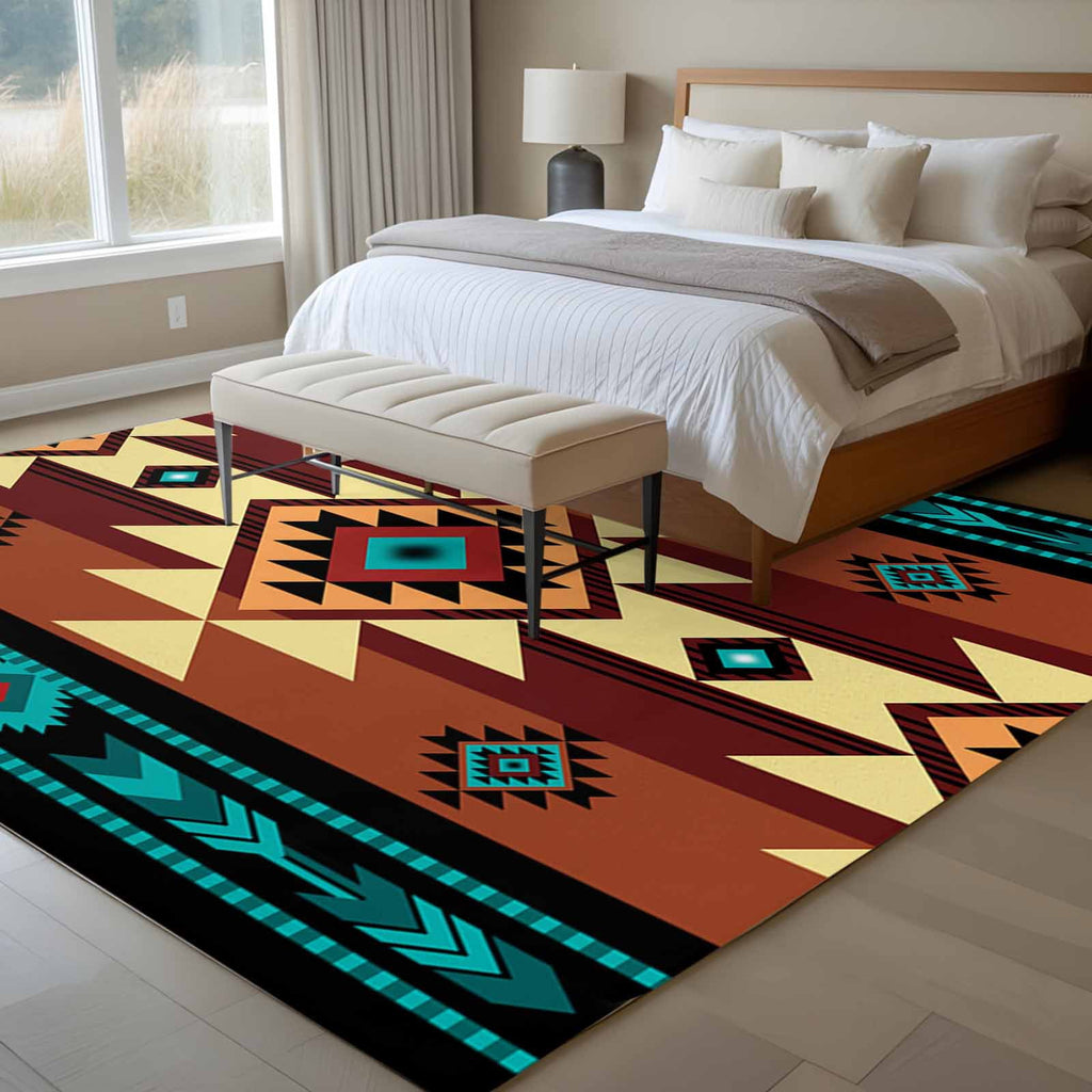 Large Area Rug 6'x9',Turquoise Red Non-slip Runner Carpet for Living Room/Bedroom,Southwest American Abstract Pattern Outdoor Indoor Rectangle Area Rugs Floor Mat for Kitchen/Dining Room