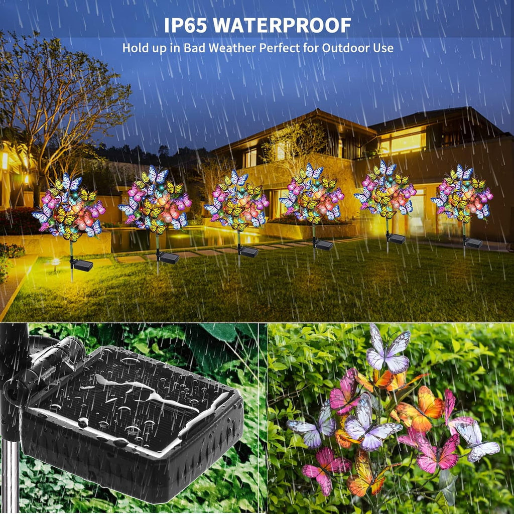Qoosea Solar Garden Lights Outdoor Waterproof Decorative Flower New Upgraded 2 pack with 17 Butterfly Solar Lights for Garden Yard Outdoor Decor Pathway, Gifts for Mom