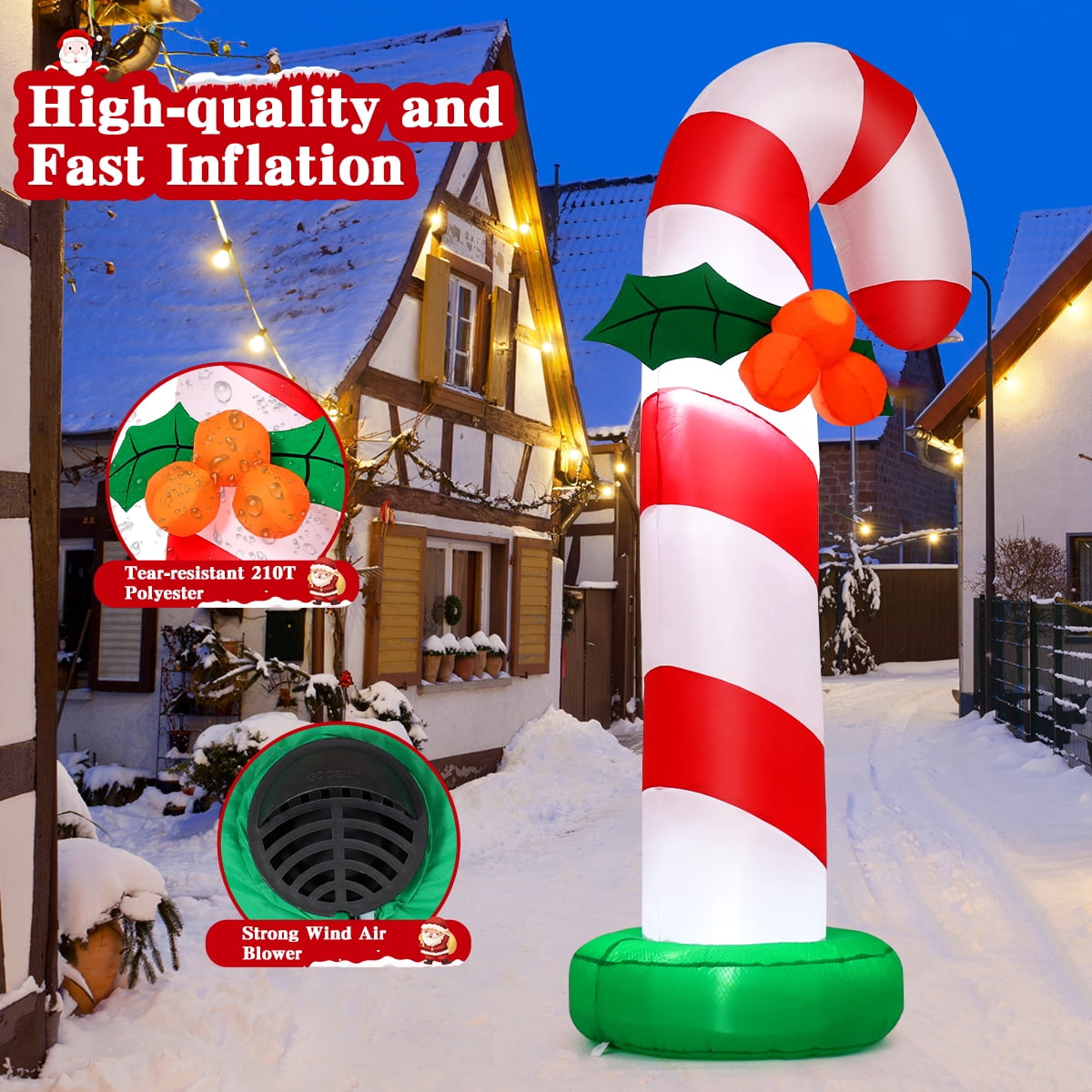 GOOSH 6 FT Christmas Inflatables Giant Candy Cane Decorations, Candy Cane Inflatable with Built-in LEDs, Outdoor Christmas Decorations Clearance for Xmas/Holiday/Party
