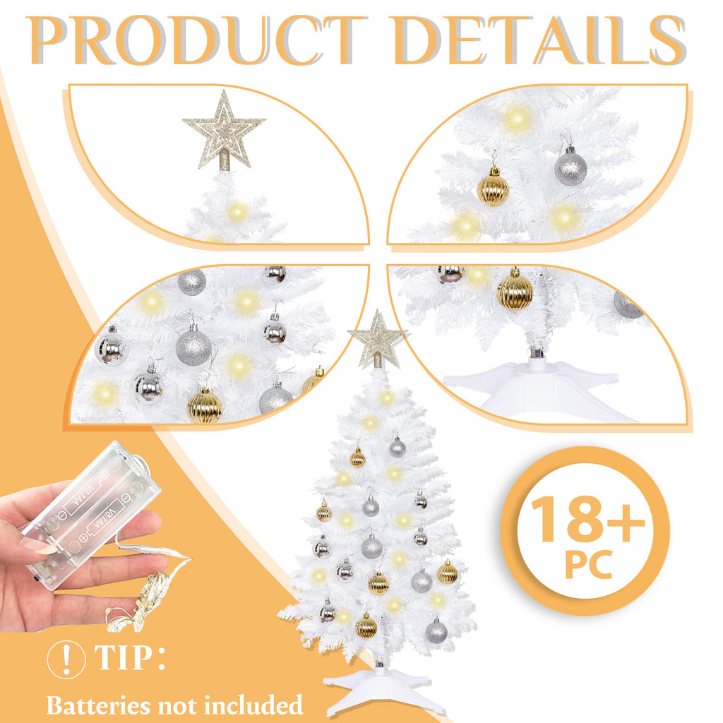 THE BRIVE Artificial Christmas Tree Champagne Includes Ornaments & Star 3ft with LED lights