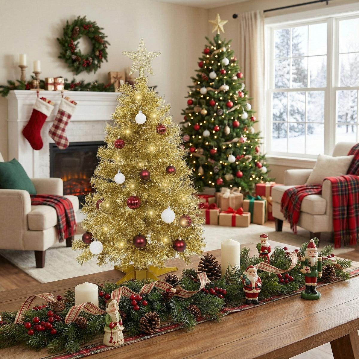 THE BRIVE Artificial Christmas Tree Champagne Includes Ornaments & Star 3ft with LED lights