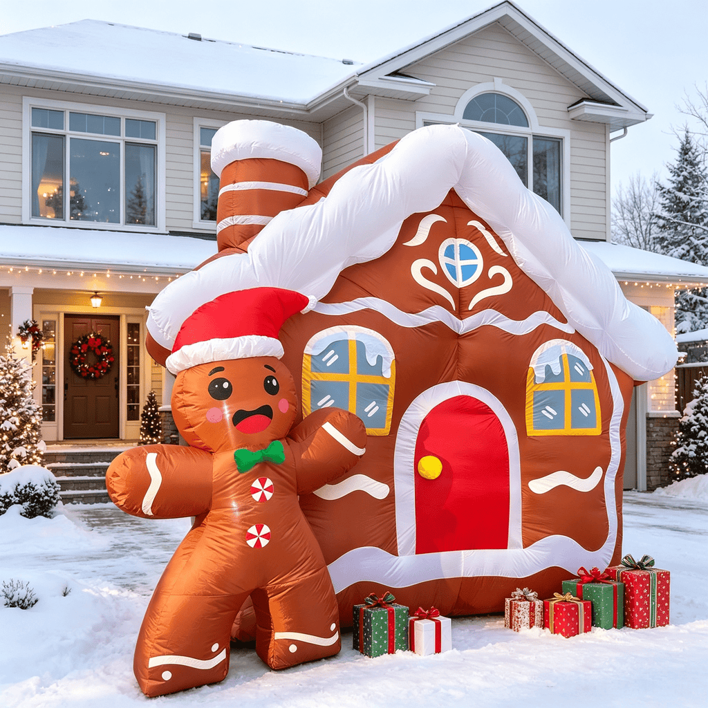 11.2 FT Giant Christmas Inflatable Gingerbread House, Blow Up Xmas Gingerbread Home with Cute Waving Gingerbread Man, Holiday Inflatable Ornament for Outdoor Yard Lawn Garden Christmas Decor