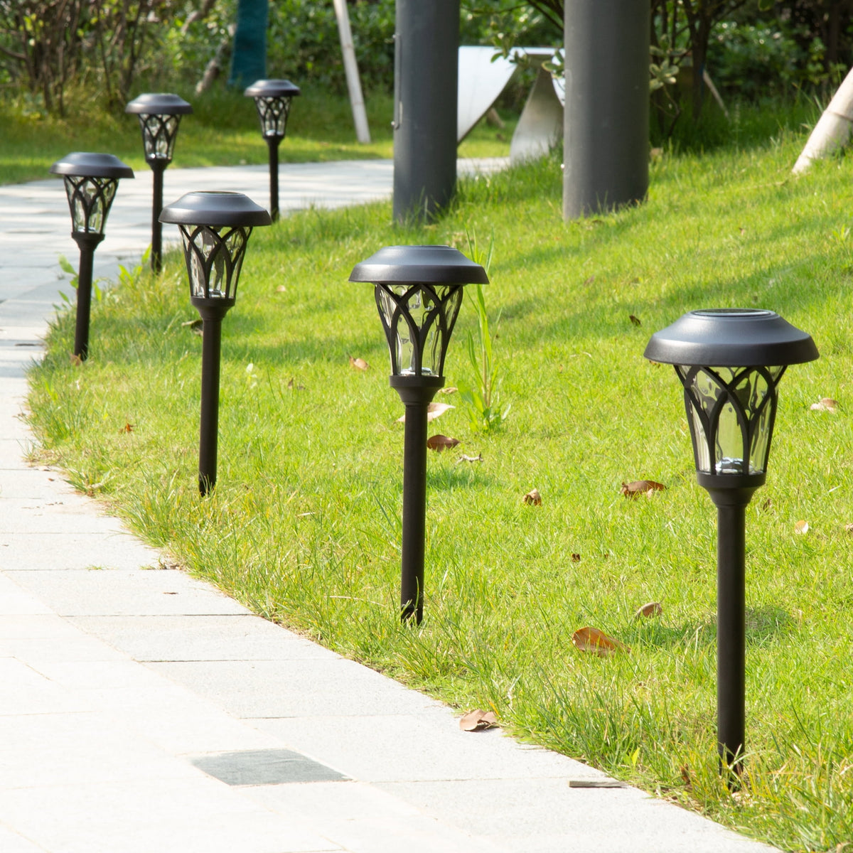 GIGALUMI Solar Pathway Lights, 6-Pack Metal Automatic Yard Lights for Garden, Patio, Walkway