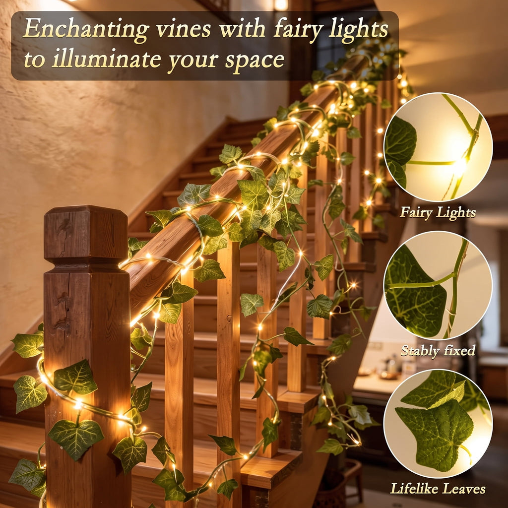 DAYBETTER Ivy Curtain String Lights, 200 LED USB Powered Hanging Artificial Plant Fairy Lights with 8 Modes, for Wedding Party Holiday Decor (9.9 x 6.6FT)