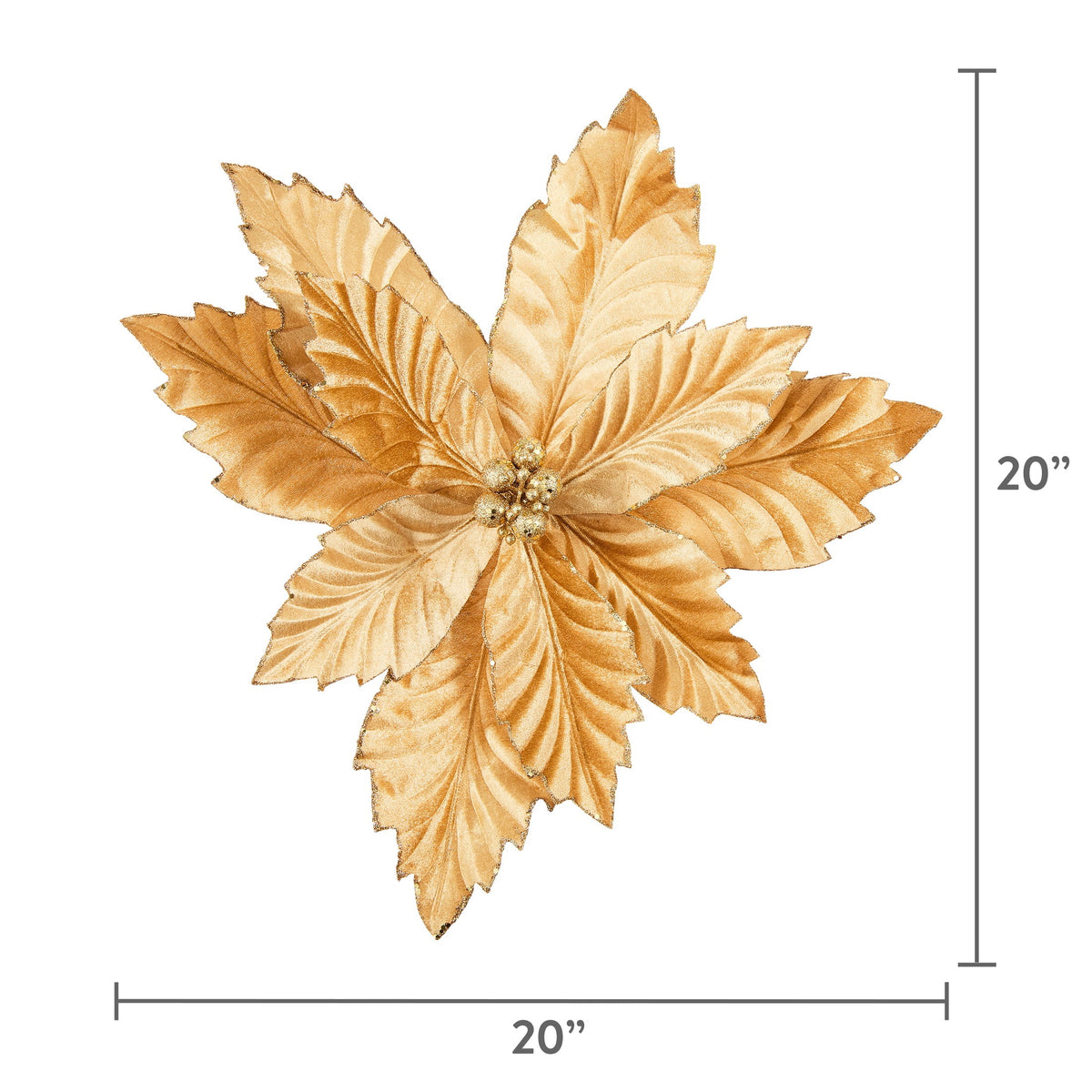 Gold Velvet Poinsettia Christmas Clip Ornament, 20", by Holiday Time