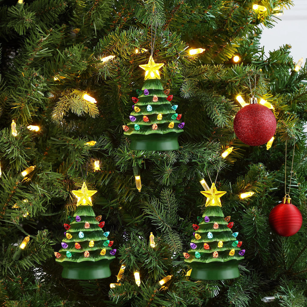 Mr. Christmas Nostalgic Ceramic Tree Ornaments - Green, Set of 3