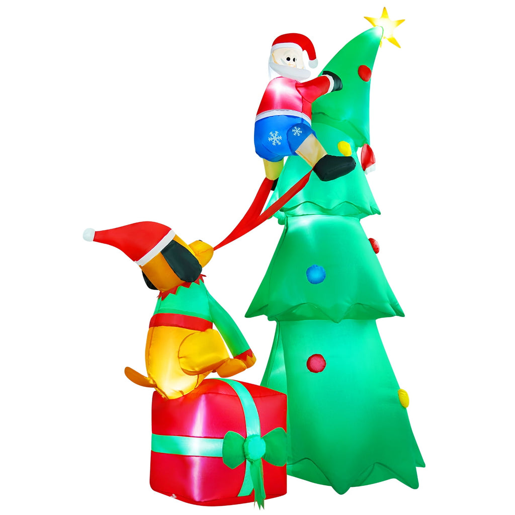 Yexmas 7.2FT Large Outdoor Inflatable Christmas Tree with Santa Claus and Dog,Built-in LED Lights,Fun Blow Up Xmas Decor Suitable for Yard,Garden,Lawn