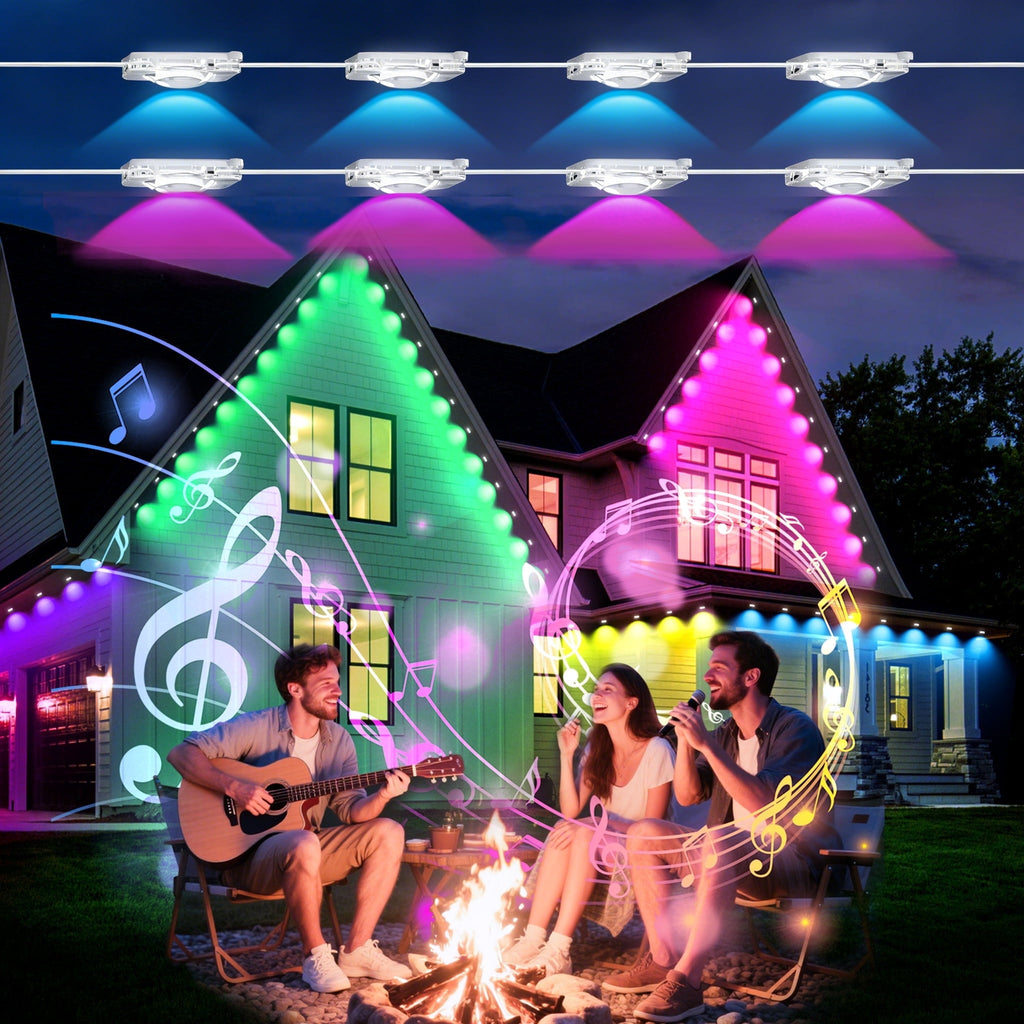 DAYBETTER 50ft Permanent Outdoor Lights, RGB Eaves String Lights with 25LED, Remote/APP Control, IP65 Waterproof, for Garden Halloween Christmas Party Decorations