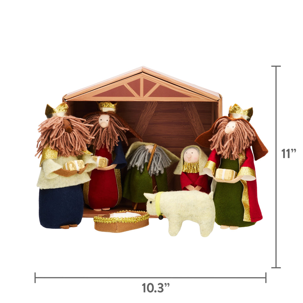 Fabric Tabletop Indoor Nativity Scene Christmas Decoration, 10" x 11", 8 Pieces, by Holiday Time