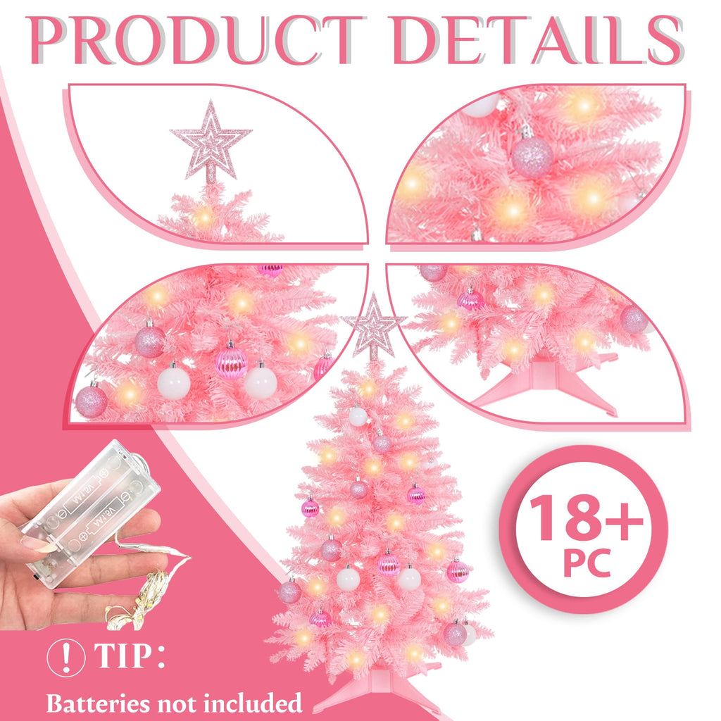 THE BRIVE Artificial Christmas Tree Champagne Includes Ornaments & Star 3ft with LED lights