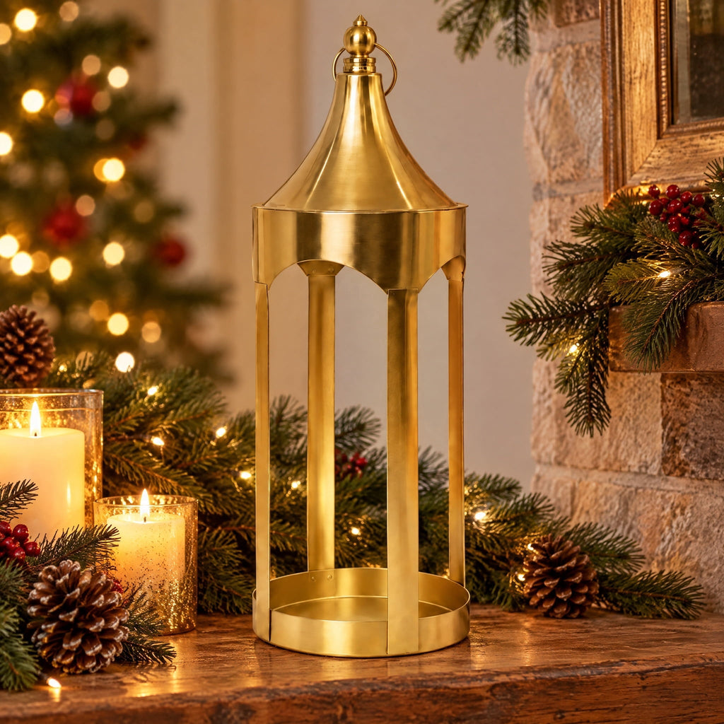 Metal Lantern Christmas Decoration, Gold, 14.8", by Holiday Time