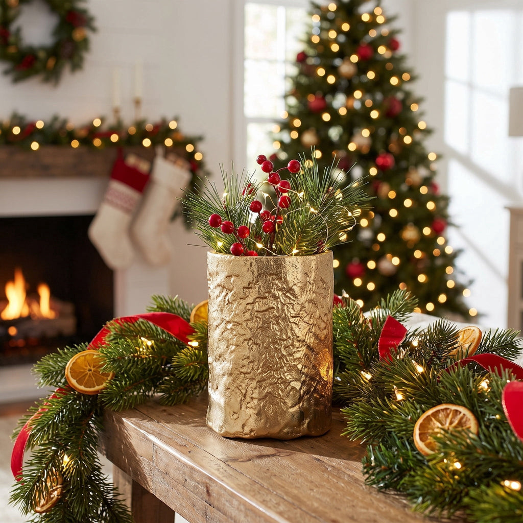 Large Metal Christmas Pillar Candle Holder, Rustic Gold, 5", by Holiday Time