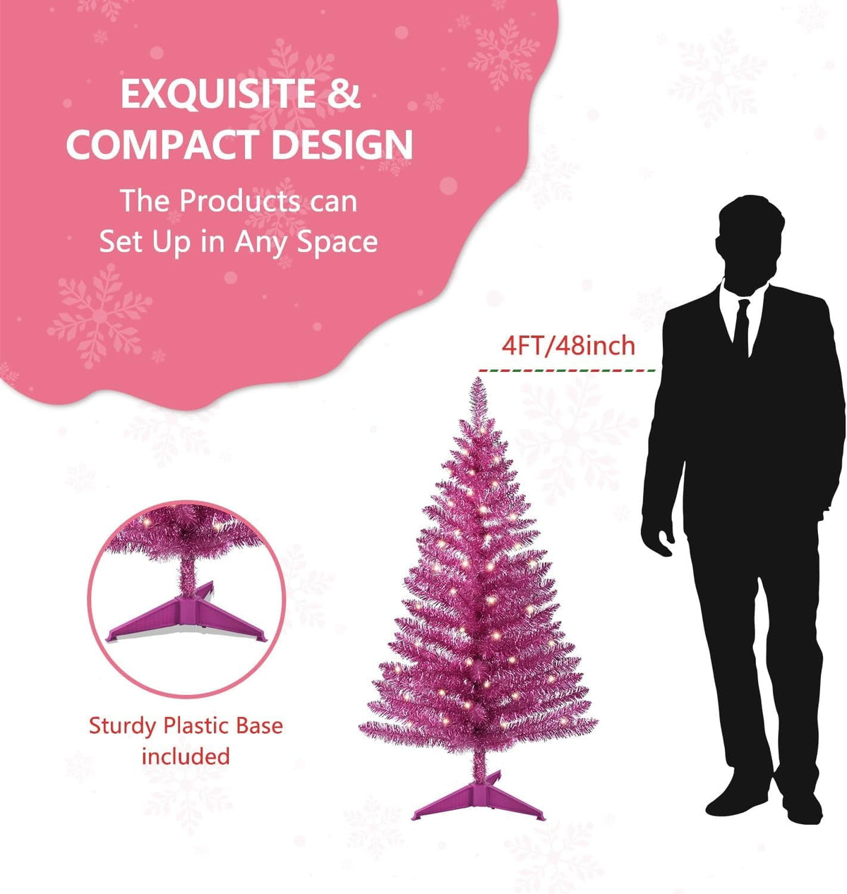 Mayhihi 4FT White Small Christmas Tree with Lights, Artificial Xmas Trees for Home Office