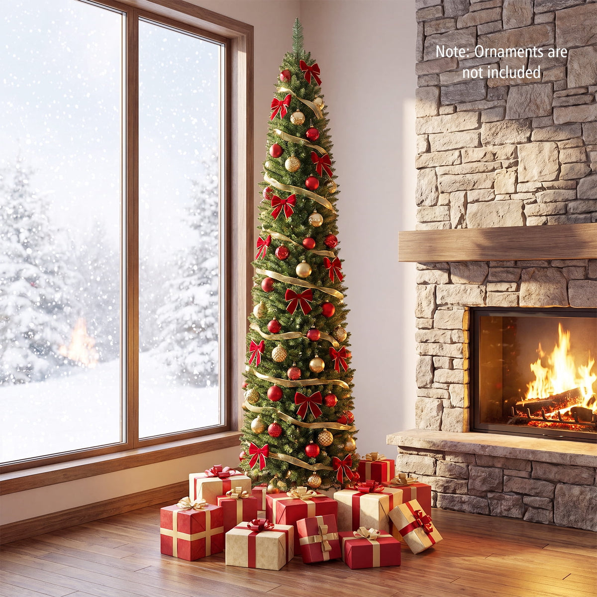 Costway 5 FT Pre-Lit Pencil Christmas Tree with 150 LED Lights & 296 Branch Tips Party