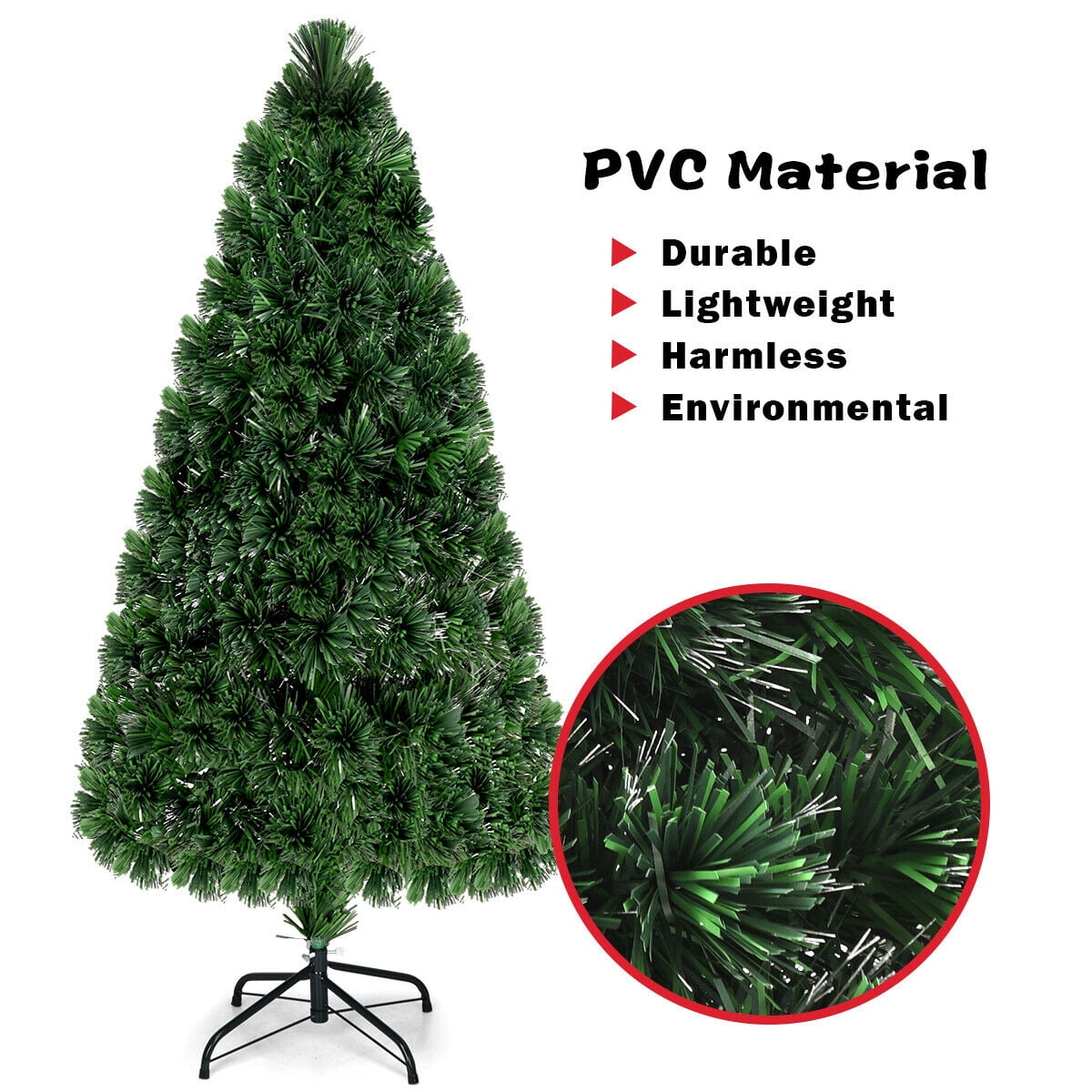 Costway 6Ft Pre-Lit Fiber Optic PVC Christmas Tree Metal Holiday