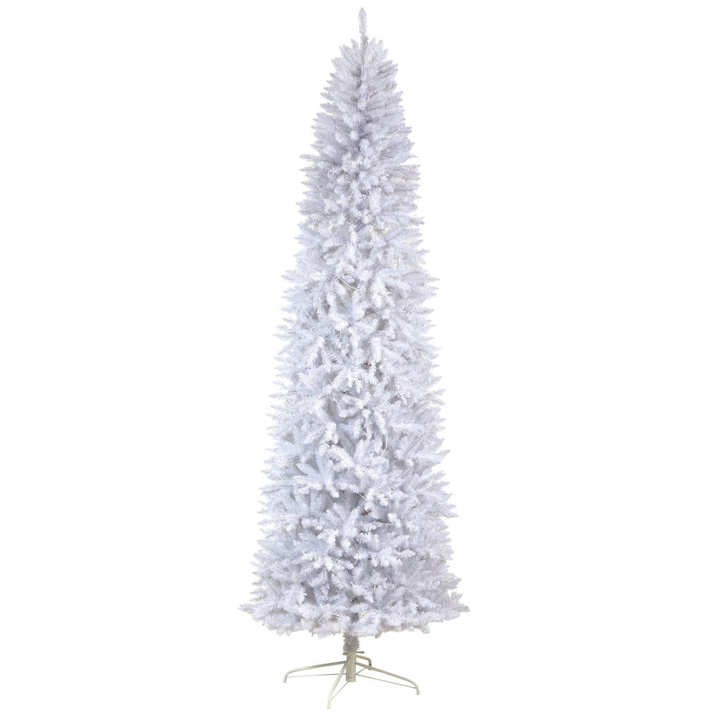 Nearly Natural 3' White Slim Artificial Christmas Tree Prelit 50 Warm White LED Lights