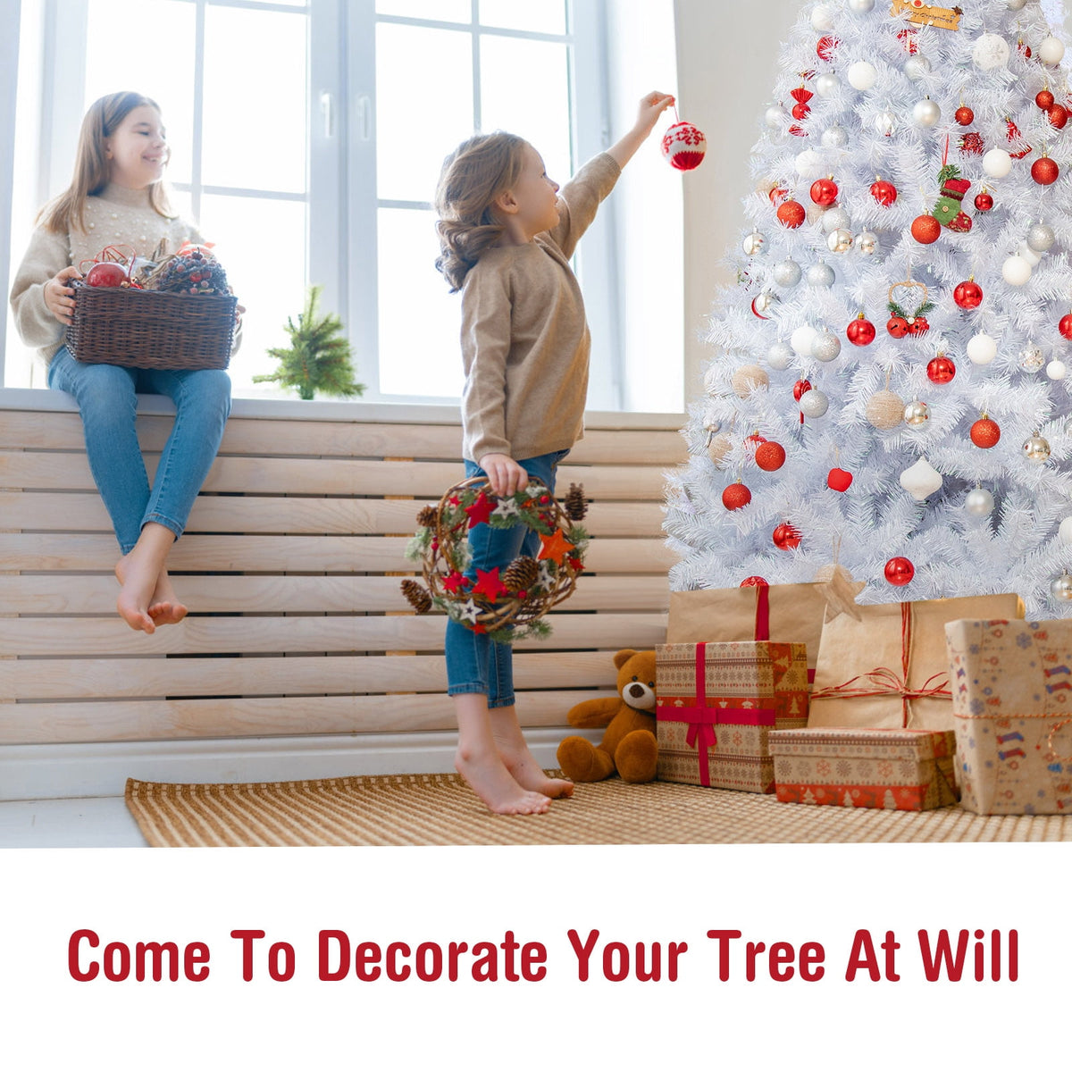 Topbuy 6FT White Realistic Xmas Tree, Lush Christmas Tree W/ 792 PVC & PET Branch Tips
