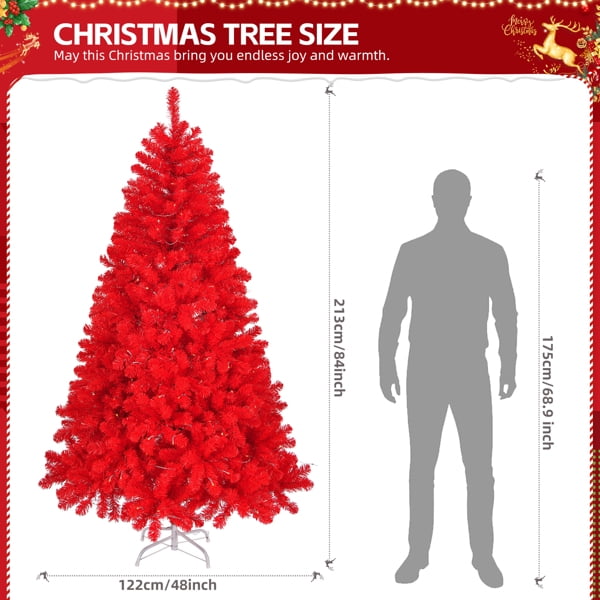 7FT Pre-Lit Red Christmas Tree - 1100 PVC Branch Tips, 400 LEDs, 10 Modes w/Remote, Flame-Retardant Artificial Holiday Centerpiece