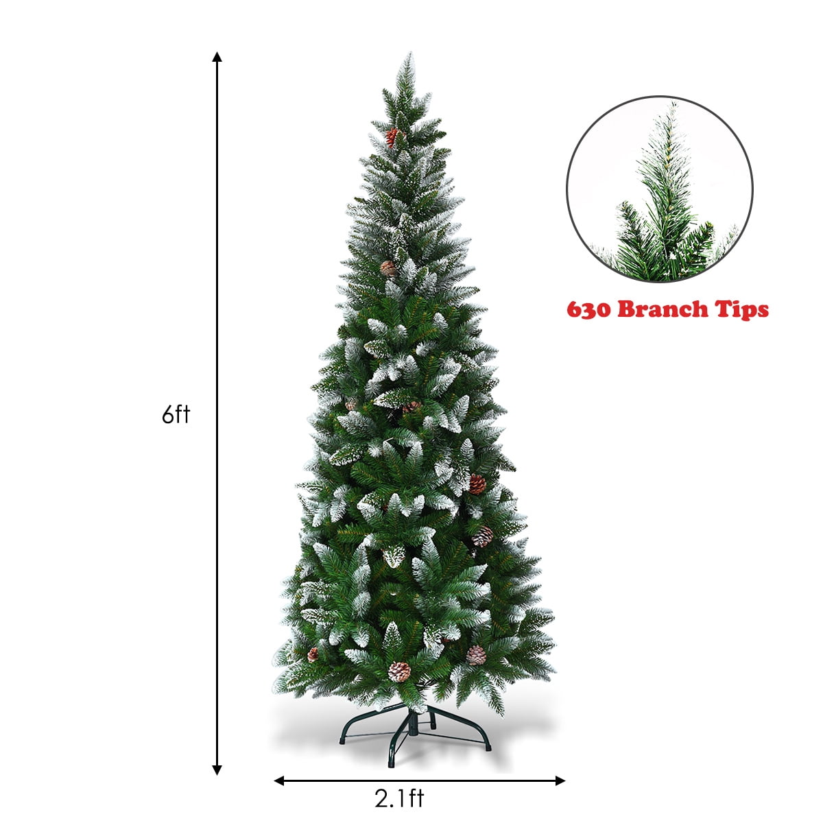 Gymax 5ft Snow Flocked Pencil Christmas Tree Classic Realistic PVC Needles W/Pine Cones