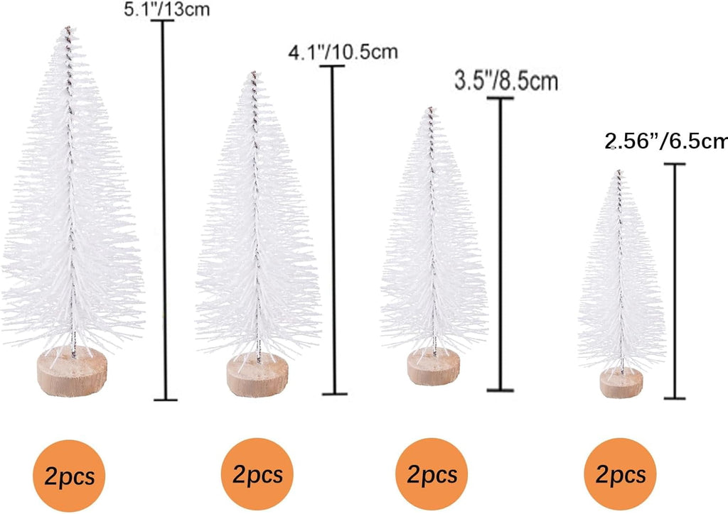 8 Pcs Artificial Mini Christmas Trees, Miniature Pine Trees Sisal Trees with Wood Base Tabletop Christmas Tree for Christmas Xmas Holiday New Year