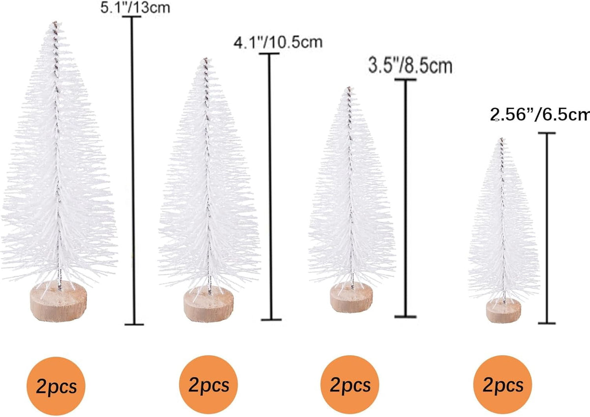 8 Pcs Artificial Mini Christmas Trees, Miniature Pine Trees Sisal Trees with Wood Base Tabletop Christmas Tree for Christmas Xmas Holiday New Year