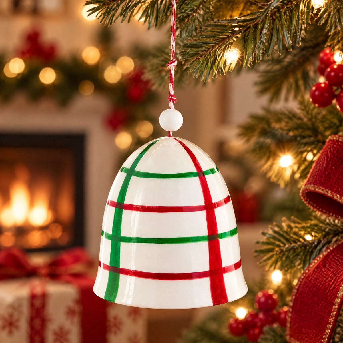 White/Red/Green Bell Christmas Ornament, 6.5", by Holiday Time