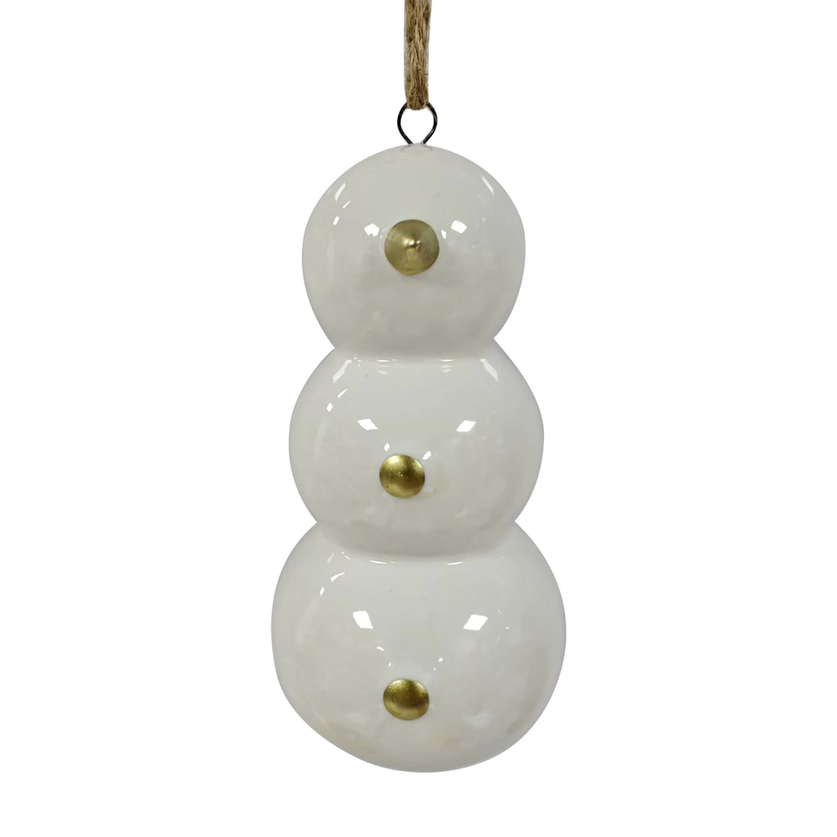 White and Gold Ceramic Snowman Christmas Ornament, 5", by Holiday Time