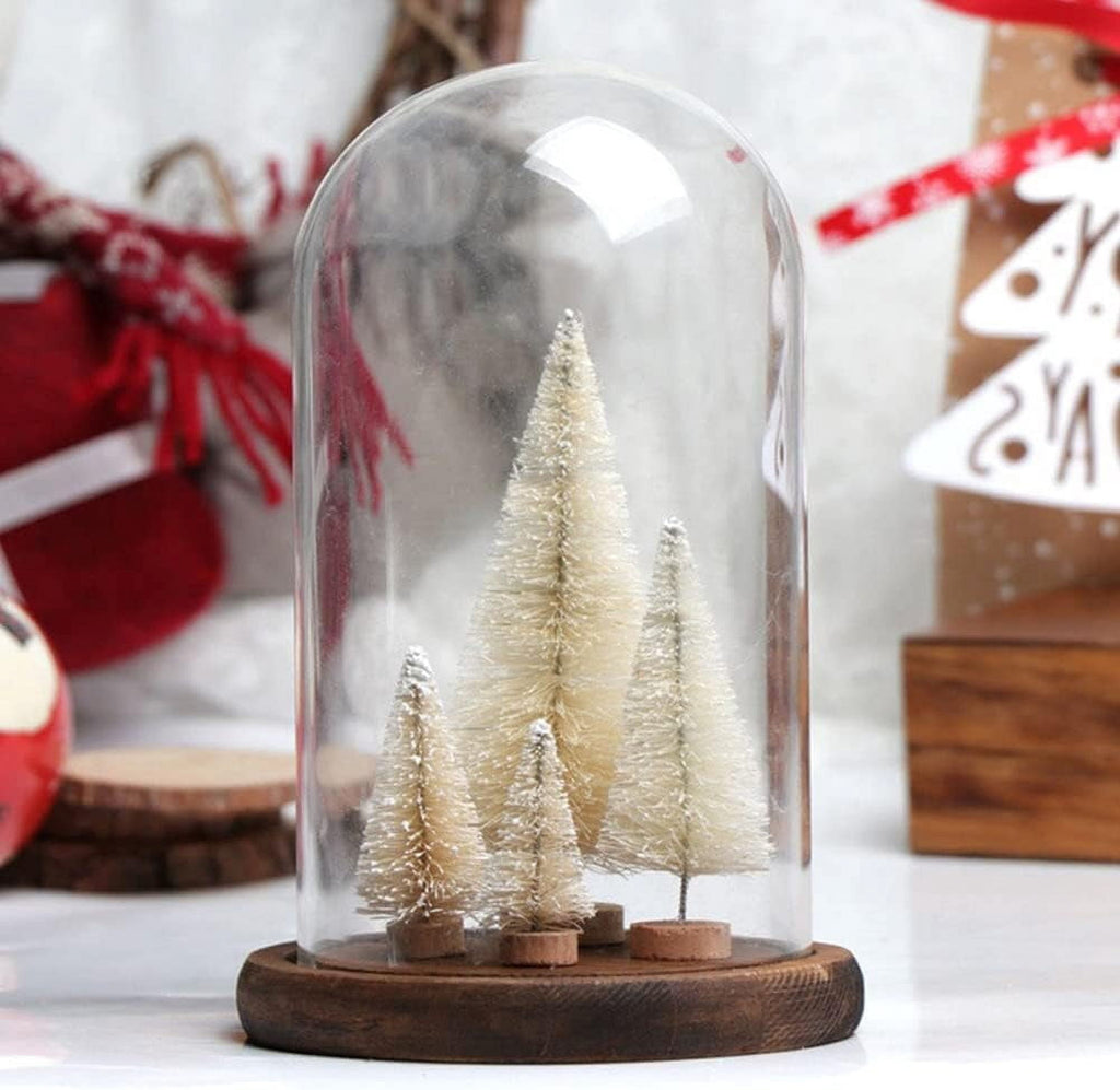 8 Pcs Artificial Mini Christmas Trees, Miniature Pine Trees Sisal Trees with Wood Base Tabletop Christmas Tree for Christmas Xmas Holiday New Year
