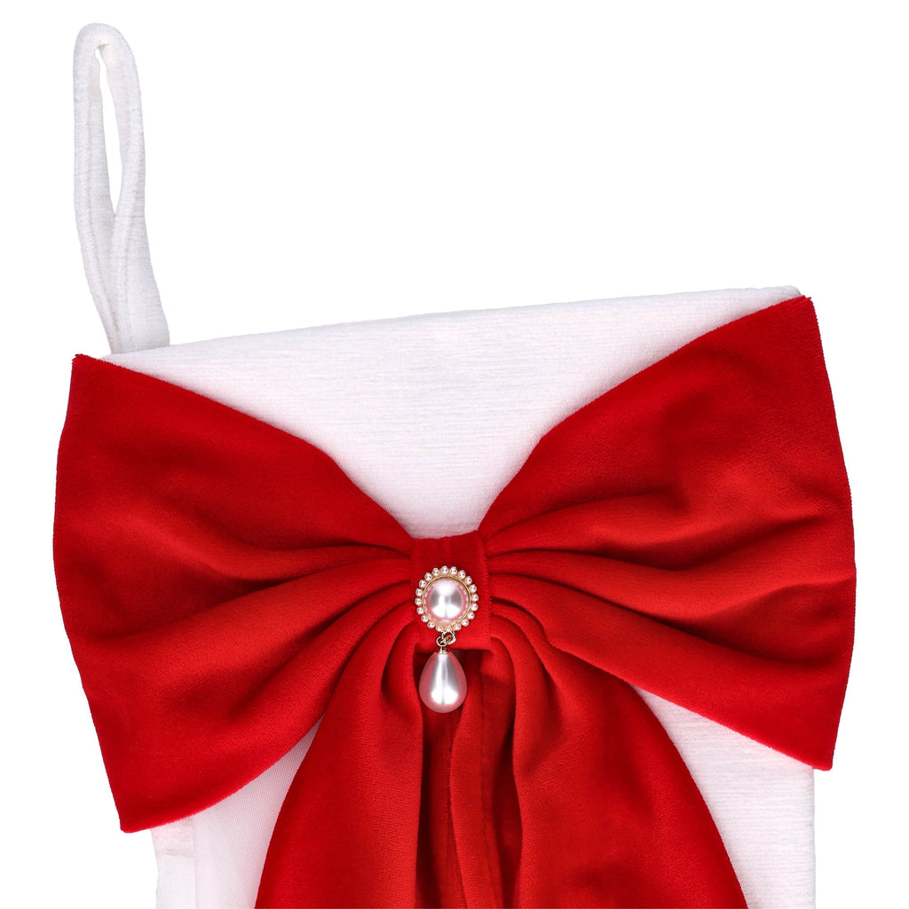 Christmas Stocking with Velvet Bow, Red and White, 19", by Holiday Time
