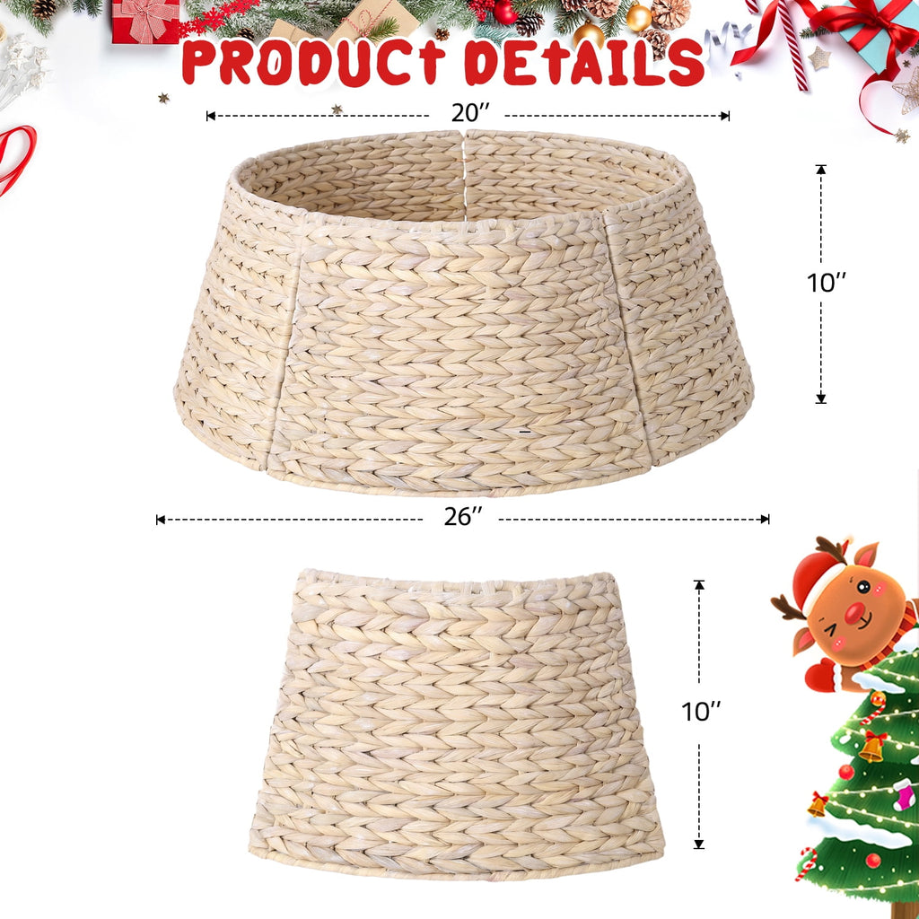 Ayieyill 26in Woven Hyacinth Christmas Tree Collar, Christmas Tree Decorations, Tree Skirt Accessory w/ Cord Cut-Out | Natural