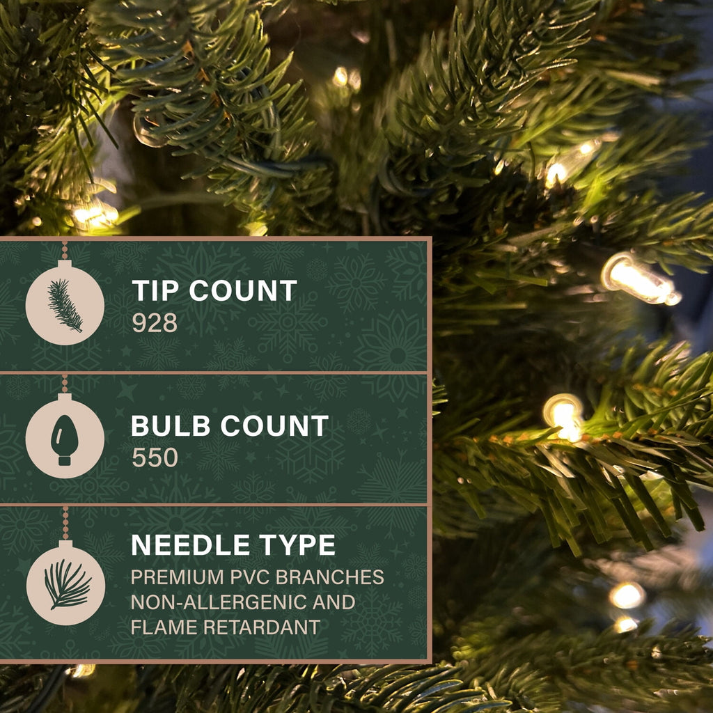 Fraser Hill Farm 6.5-Ft. Carmel Pine Slim Christmas Tree with White Incandescent Smart Lights, FFCP065-3GR