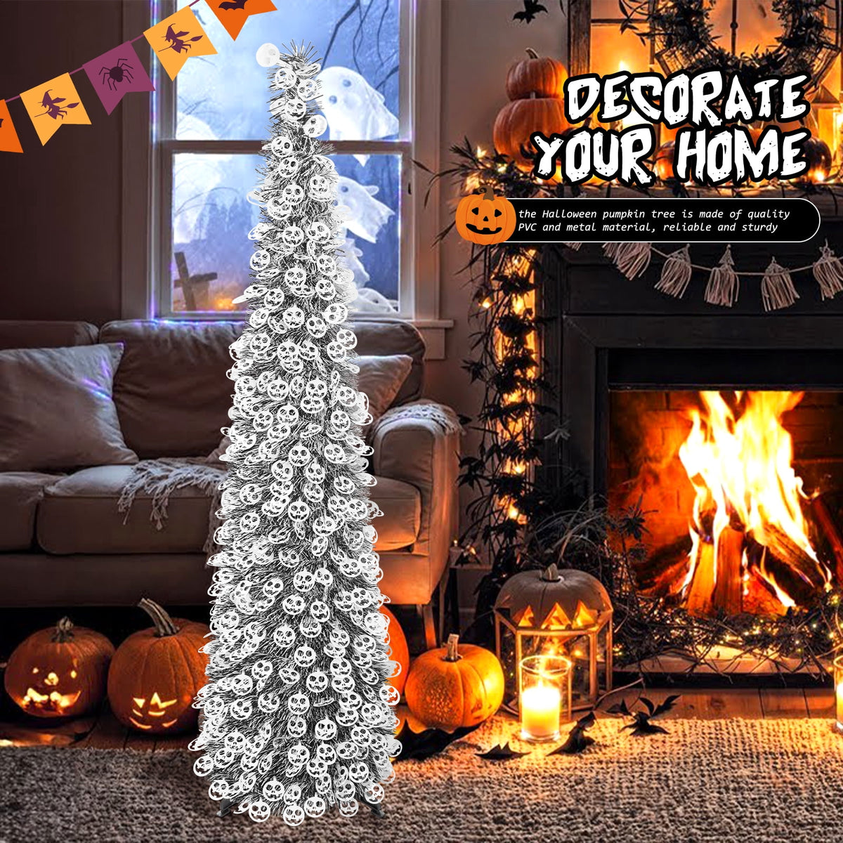 Ayieyill 5ft Halloween Tree Prelit, Pencil Pop up Tree with Light Halloween Decoration | Indoor | Black
