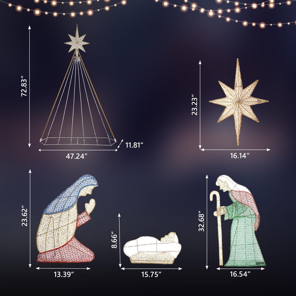 Ktaxon 6ft Christmas Lighted Nativity Scene Holy Family Christmas Outdoor Decor,with 190LED Lights