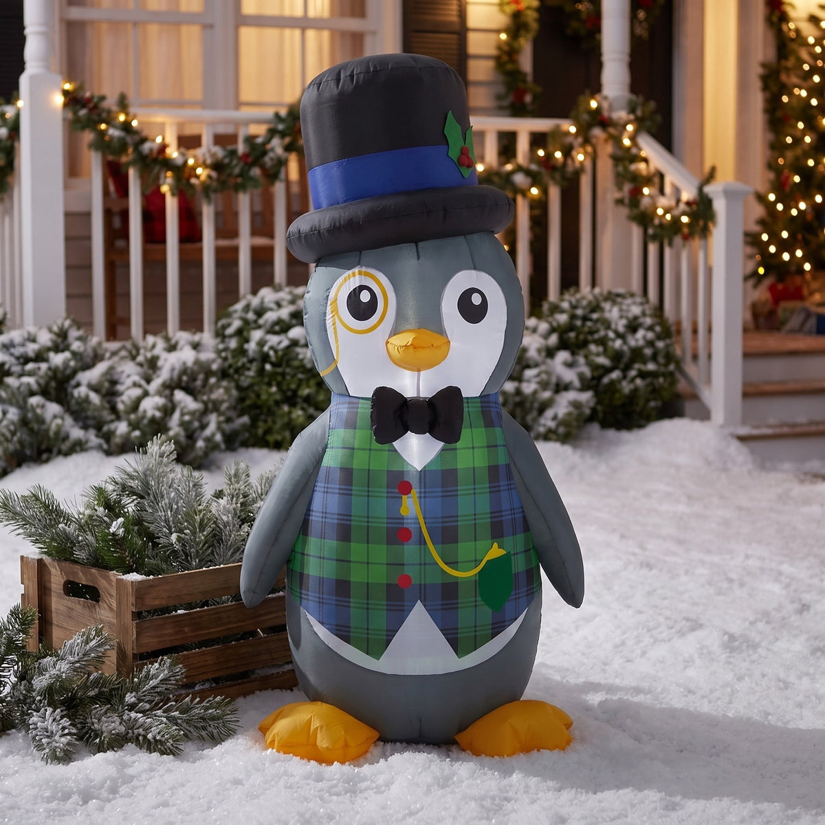 Multicolor Monocle Penguin Christmas Yard Inflatable, 4', by Holiday Time