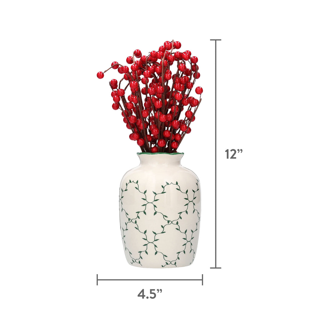 Berry Christmas Arrangement in Ceramic Pot, Red and White, 12", by Holiday Time