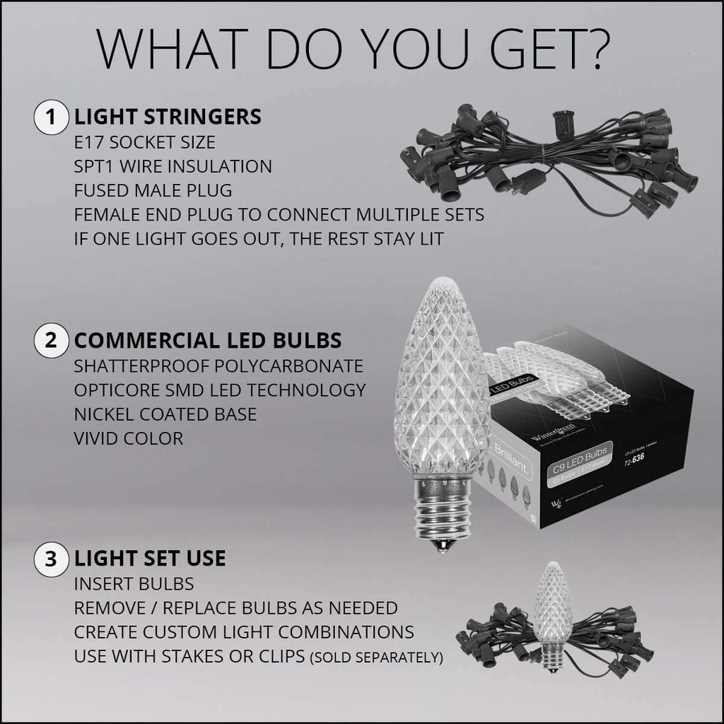 OptiCore C9 LED Red Christmas Lights, String Lights with Shatterproof Christmas Bulbs, 25 Lights, 25'