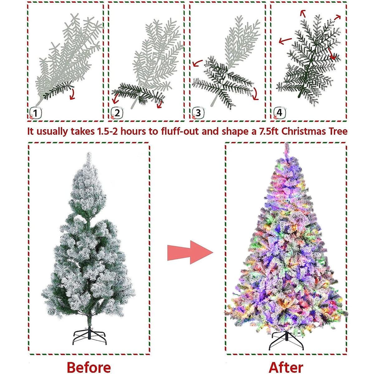 Fenbeli 6ft Artificial Christmas Tree with Metal Base, Indoor Outdoor Green