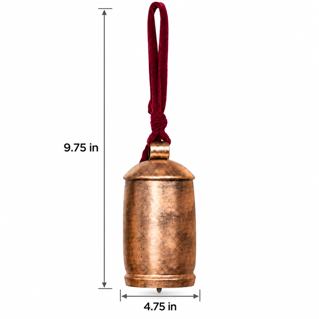 My Texas House Antique Gold Finish Metal Hanging Bell with Velvet Ribbon, 10 Inch