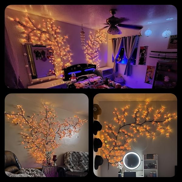 48LED/3.94FT Cherry Blossom Vine Lights with Remote Control, 8 Lighting Modes for Bedroom Wall and Indoor Decor