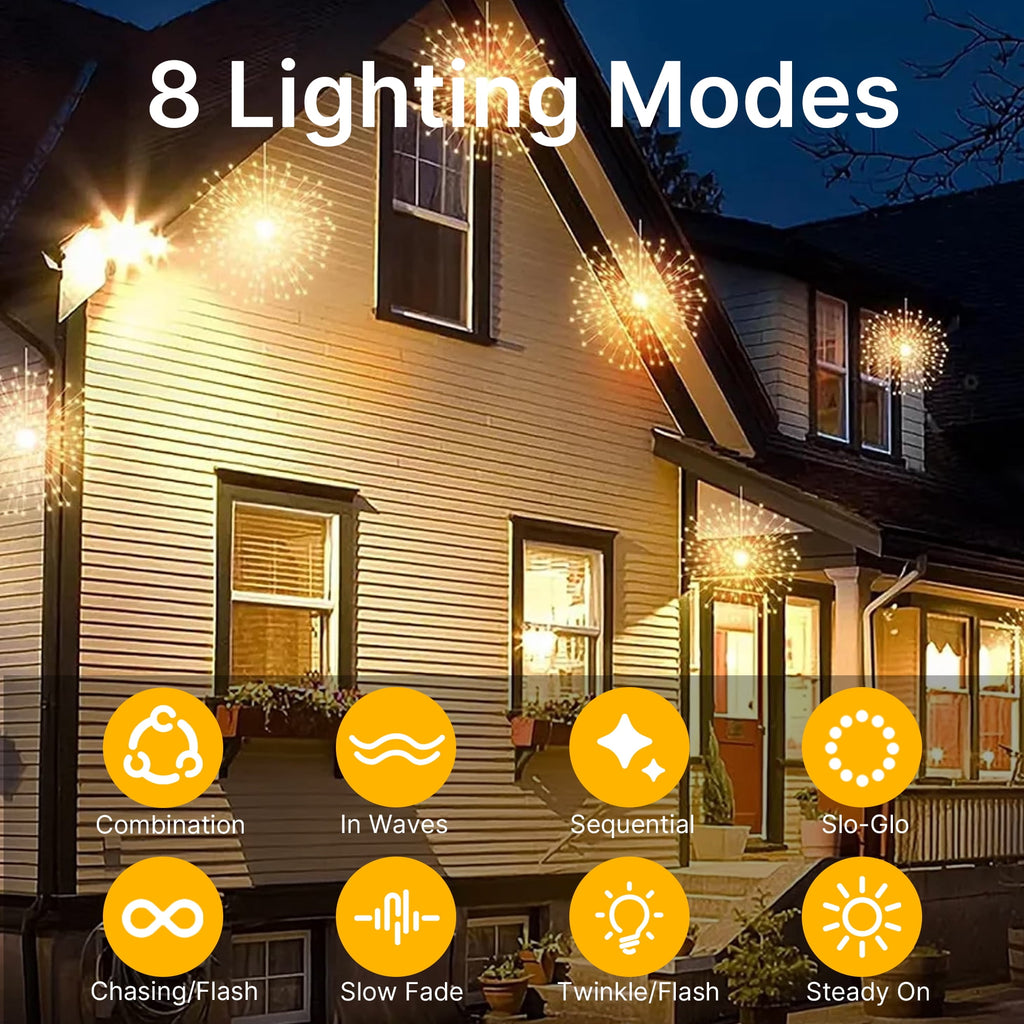 5-Pack LED Firework Lights, 450 LED Starburst String Lights with 8 Modes, Plug In Waterproof Fairy Christmas Lights for Garden Patio Indoor Outdoor Decor, Cool White