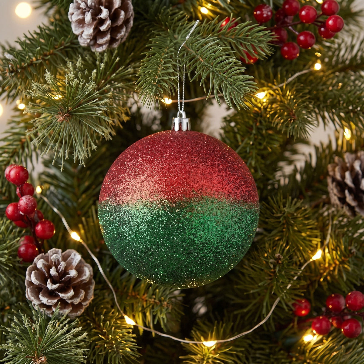 4-Count Red and Green Glitter Christmas Ornaments, 5", by Holiday Time
